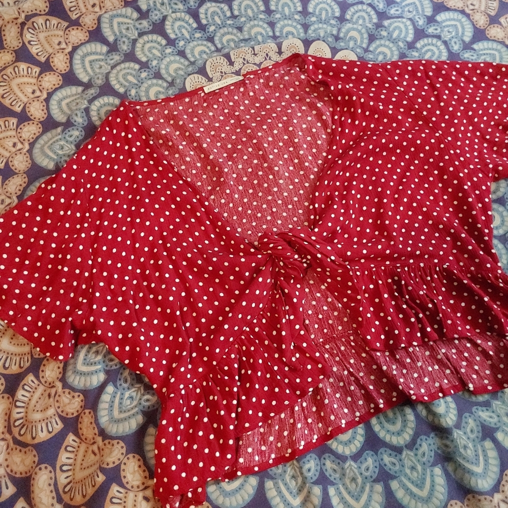 SOLD** BNWOT Polka Dot Cropped Peplum Tie Shirt